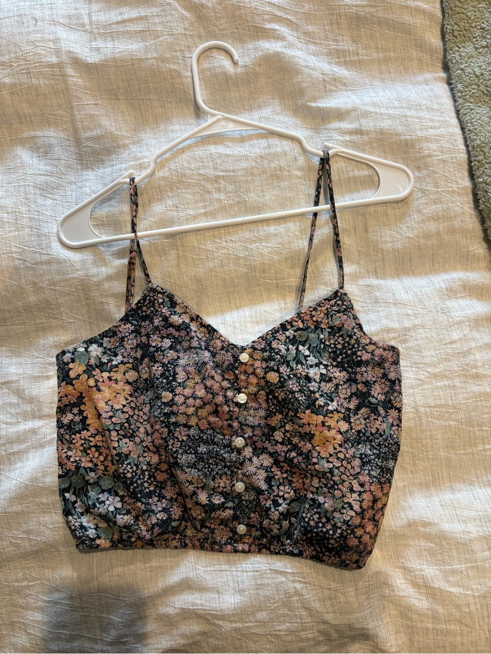 American Eagle Outfitters Black Floral Button-Front Cami